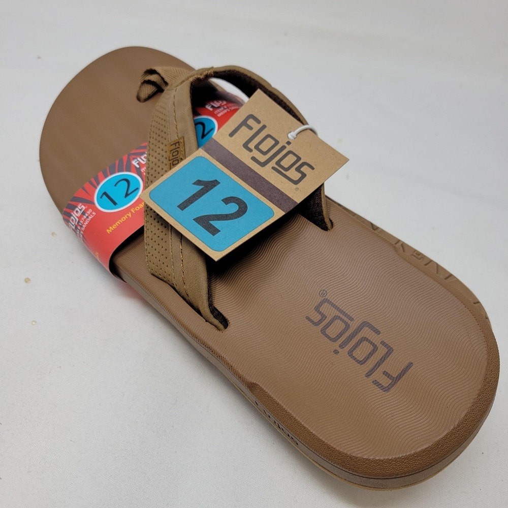 Flojos Sandals Mens Size 12 Brown Tan Memory Foam Flip Flop Casual Summer Beach